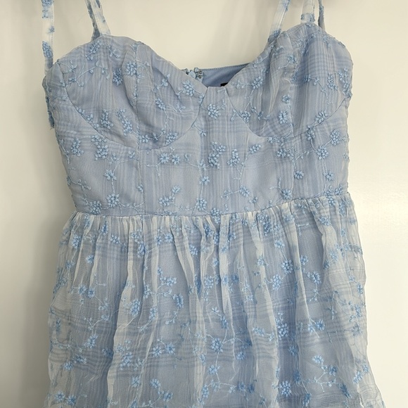 Lulus NWT Vineyard Visit Blue Embroidered Tie-Strap Tiered Midi Dress - Picture 7 of 14